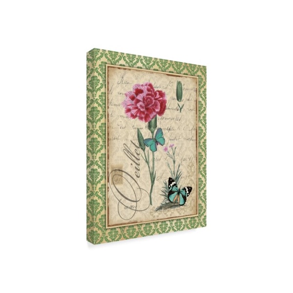 Jean Plout 'Carnation Oeillet Damask Boarder' Canvas Art,35x47